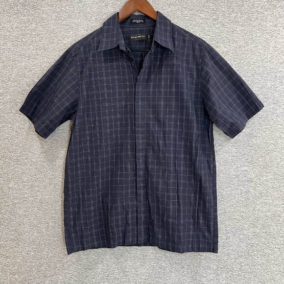 Wayne Gretzky Button Down Shirt Men Size M Navy Blue Window Pane Short Sleeve - Picture 11 of 12